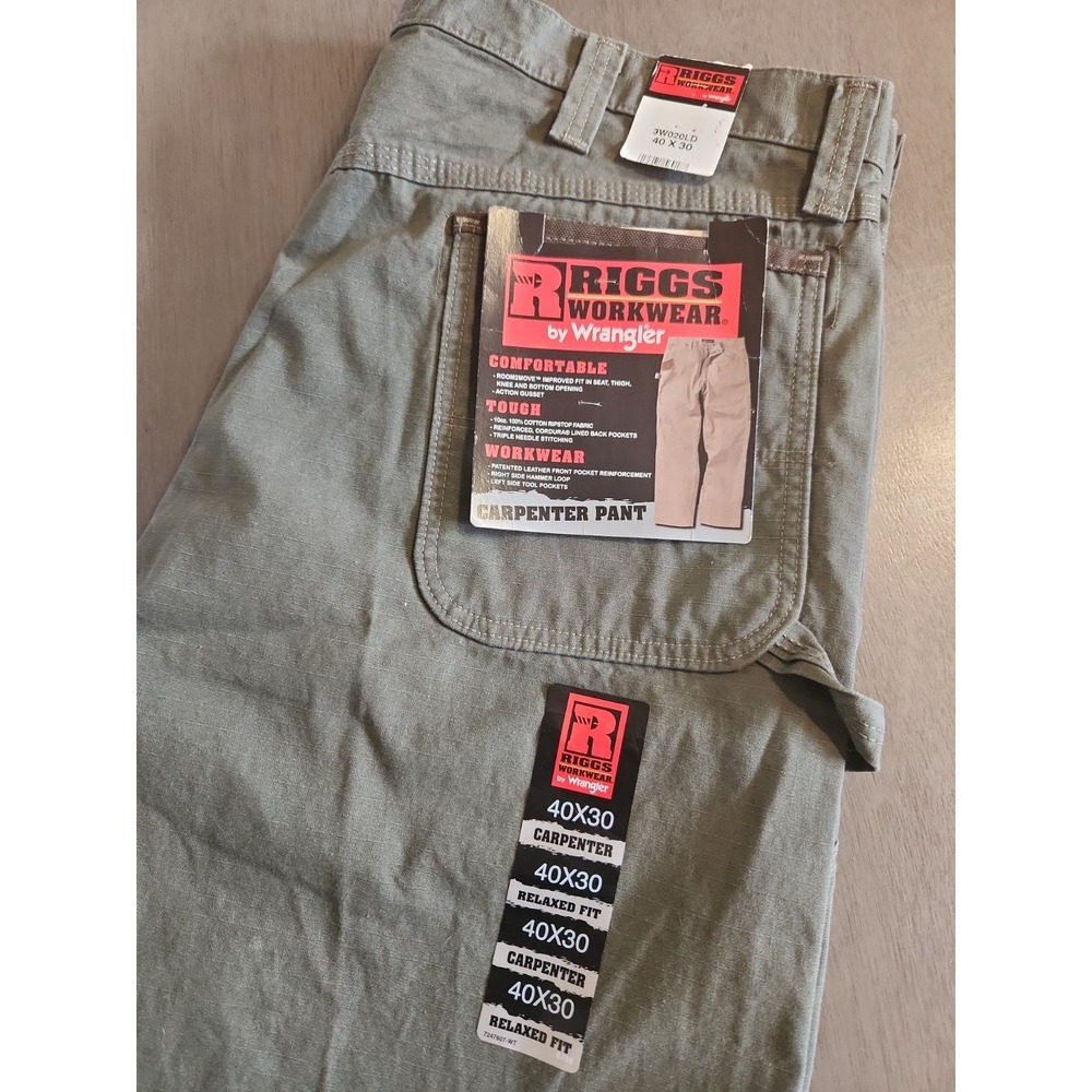 Wrangler Riggs Workwear Carpenter Cargo Pants Mens 40X30 Olive Ripstop NWT Work